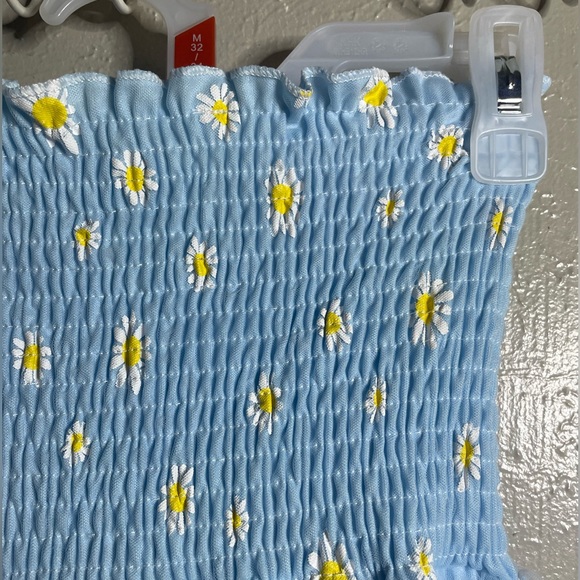Baby blue daisy patterned strapless dress - Picture 2 of 3